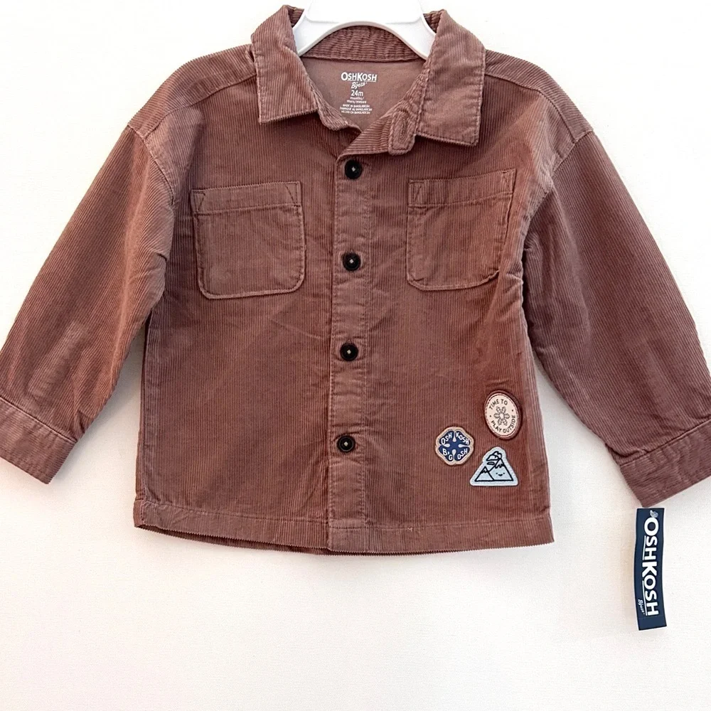 OshKosh B’gosh 24M Corduroy Shirt Jacket Brown Patch Button Up NWT